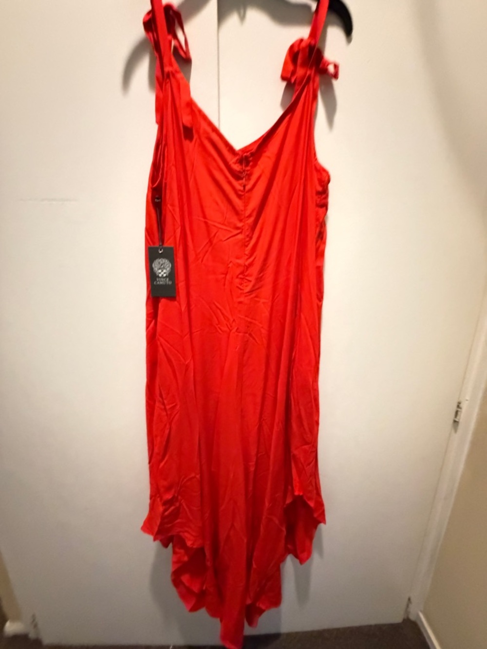 Vince Camuto Red Tie-Shoulder Slip Jumpsuit